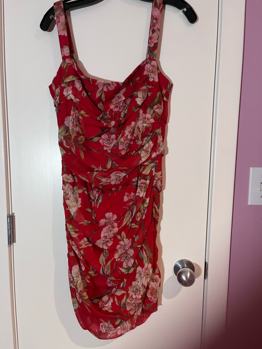 Dolce & Gabbana Red Silk Sleeveless Ruched Dress